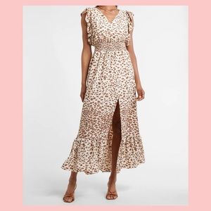 NWT Express Leopard Ruffle Sleeve Smocked Waist Maxi Dress